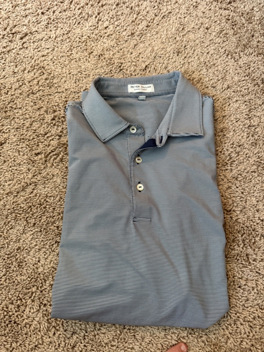 Peter Millar Navy and White Striped Polo